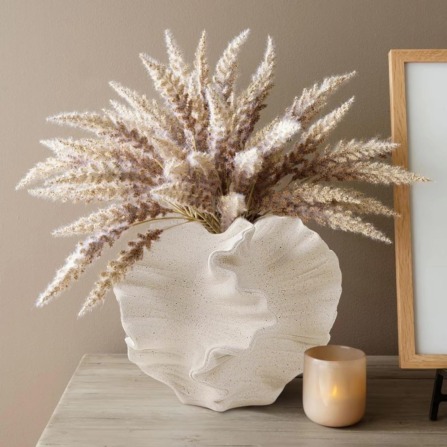 Cream Color Ceramic Vase for Modern Home Decor Ceramic Coral Flower Vase for Nordic Art Pampas GrassBoho Decor Donut Centerpiece Vases for Coffee Table Office Bookshelf Living Room Decor(1PS)