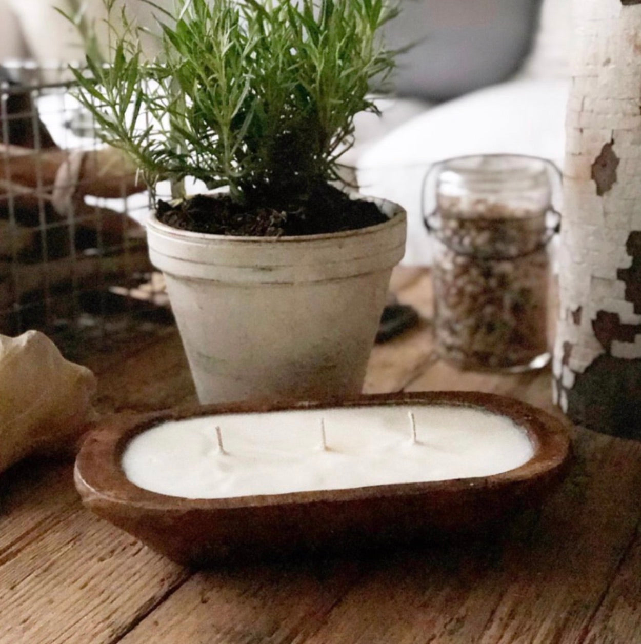 Large 3-Wick Dough Bowl Candle - Farmhouse Rustic Decor by TLC Candle Co.