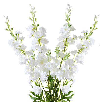 ZYTUYO 4PCS 33.5 White Delphinium Artificial Flower Faux Larkspur Long Stem Fake Floral Silk Bouquets Plant for Tall Floor Vase Spring Home Kitchen Wedding Outdoor Indoor Decoration