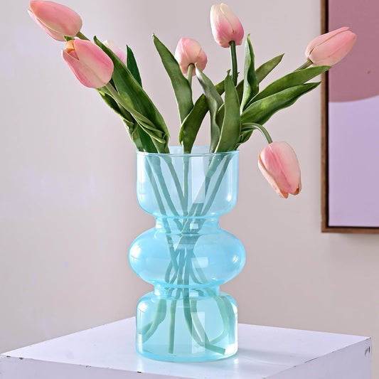 7 inch Blue Glass Flower Vases for Centerpiece Table Home Indoor Desk DecorIns Modern Boho Style Vase for Wedding Housewarming Gift