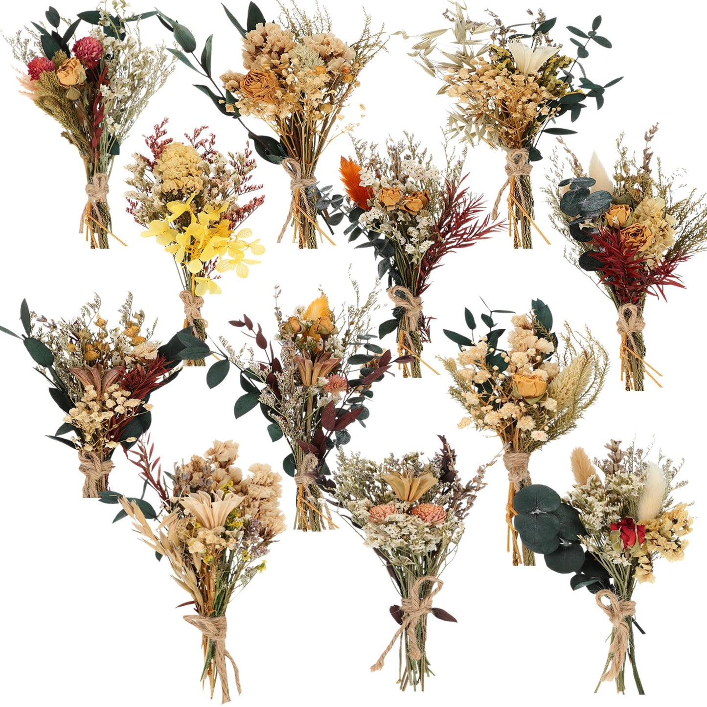 Layhit 12 Pack Boho Dried Flower Bouquet Mini Wedding Handmade Dry Flowers Decor for Vase Crafts DIY Photo Boutonniere for Men Floral Plant Flower for Bridesmaid Child Gift Birthday Decor