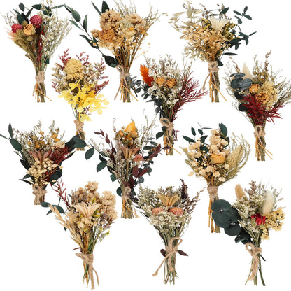 Layhit 12 Pack Boho Dried Flower Bouquet Mini Wedding Handmade Dry Flowers Decor for Vase Crafts DIY Photo Boutonniere for Men Floral Plant Flower for Bridesmaid Child Gift Birthday Decor