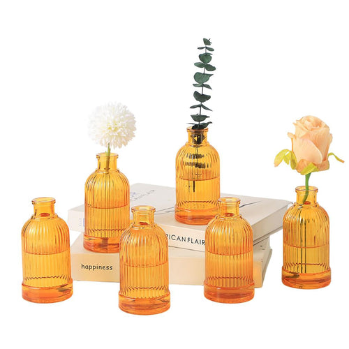 ROLLSCERAY Bud Vases Set of 6 Glass Vases for Centerpieces Small Vases for Flowers Small Flower Vases for Centerpieces Vintage Vases Mini Vases Amber Bud Vases for Wedding Table Decor