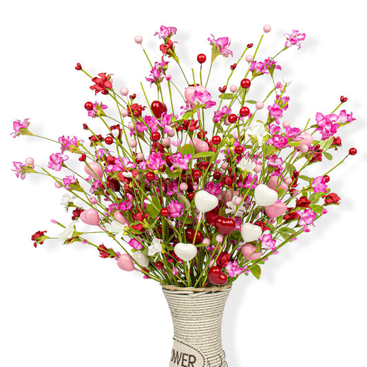 Yawwind 12 PCs Valentines Day Picks 17 Inches Heart Valentines Day Stems Valentine Flower Picks for Vase Home Wedding Party Table Gifts Decoration