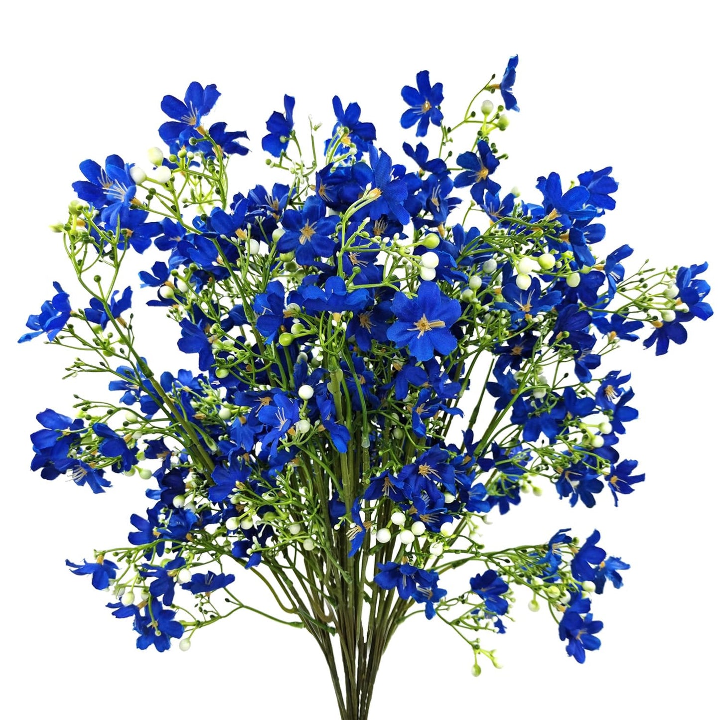 FOUSUKA 10 PCS Silk Flowers with Long Stems Artificial Flower for Tall Vase Outdoors Fake Babys Breath Bouquet Faux Floral Wedding Party Decoration Home Indoor Table Centerpiece Decor (Blue)