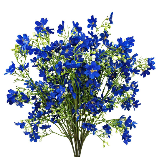FOUSUKA 10 PCS Silk Flowers with Long Stems Artificial Flower for Tall Vase Outdoors Fake Babys Breath Bouquet Faux Floral Wedding Party Decoration Home Indoor Table Centerpiece Decor (Blue)