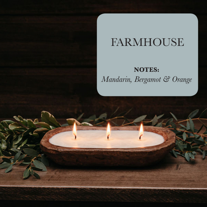 Large 3-Wick Dough Bowl Candle - Farmhouse Rustic Decor by TLC Candle Co.