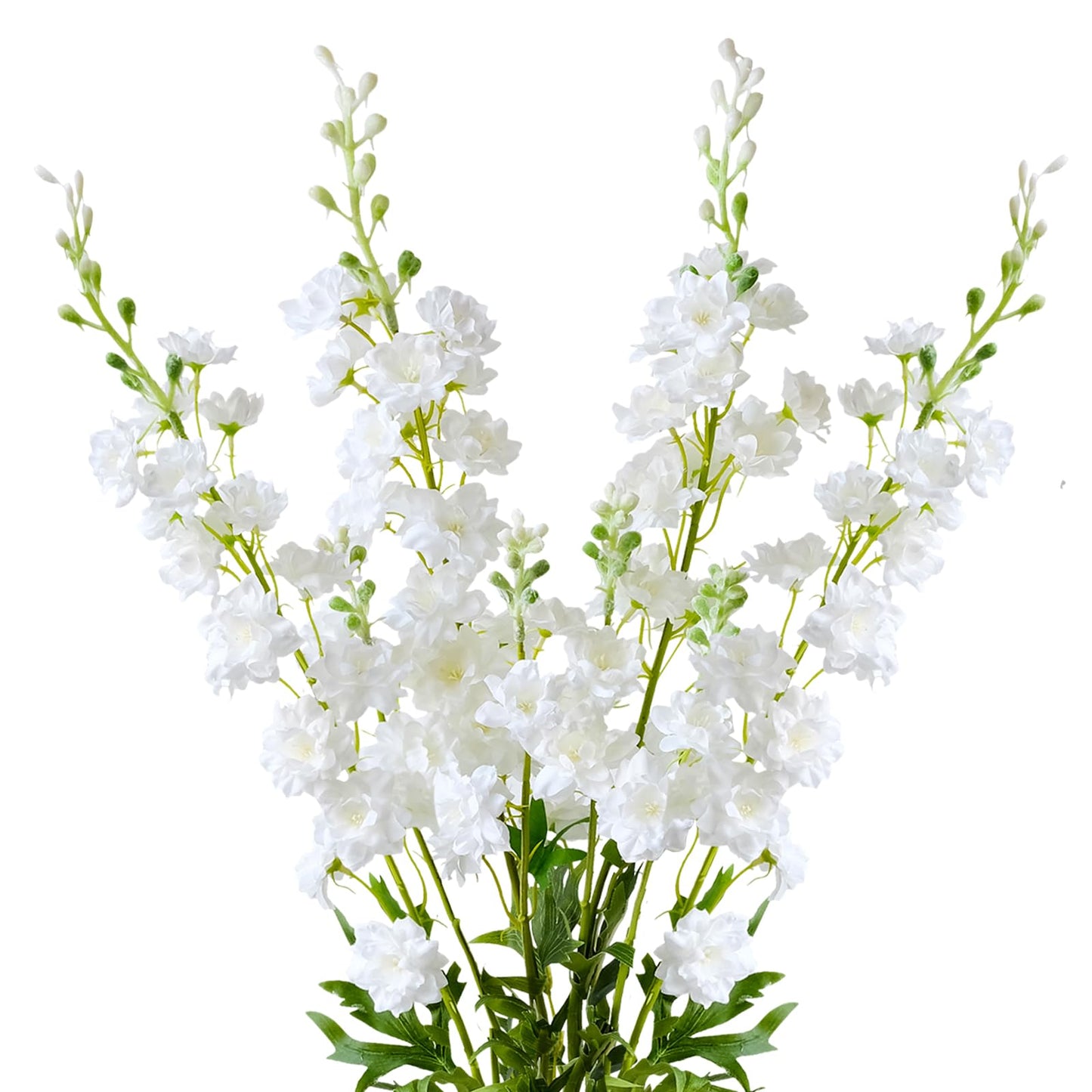 ZYTUYO 4PCS 33.5 White Delphinium Artificial Flower Faux Larkspur Long Stem Fake Floral Silk Bouquets Plant for Tall Floor Vase Spring Home Kitchen Wedding Outdoor Indoor Decoration